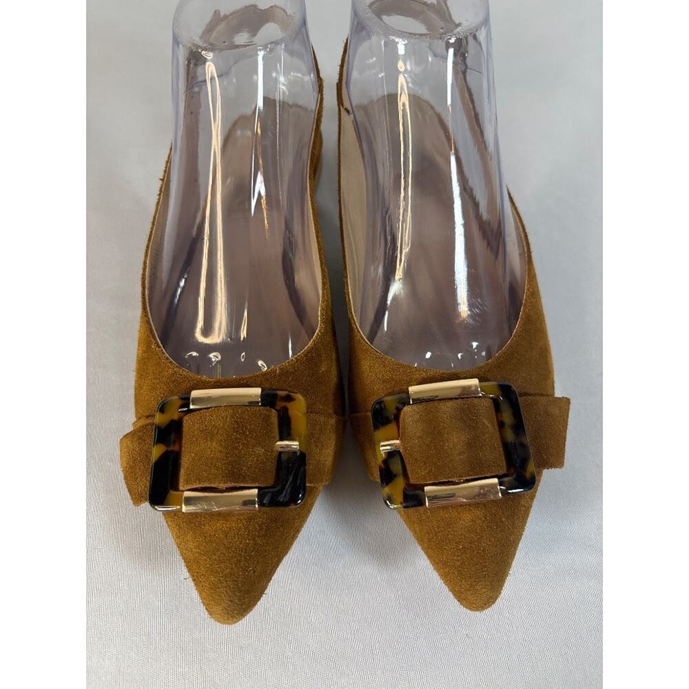 Italian Suede Slingback Pointed Toe Flats Tortoise Buckle Tan Size 38 7.5 US - Picture 6 of 6